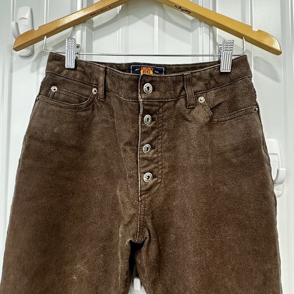 Y2K Route 66 Button Fly Genuine Leather Pants Womens 8 Brown Bootcut 5 Pockets - Picture 3 of 6